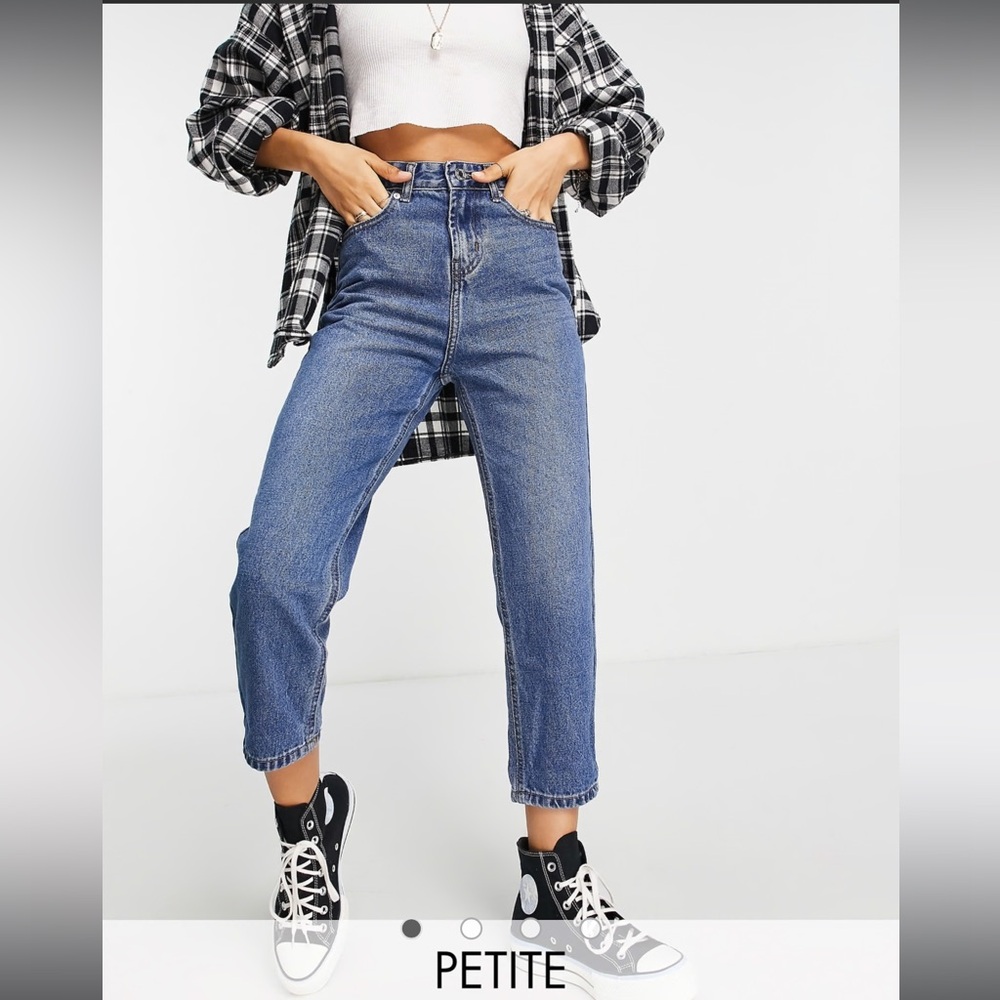 ASOS DTT Petite Emma super high rise mom jeans in mid wash blue